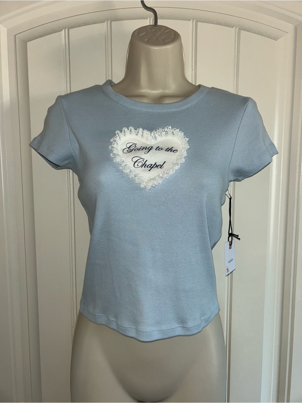 NWT Originality Going to the Chapel Light Blue Women's Tee Sz XS Vegas Wedding 💒